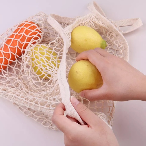 Mesh fish net bag shoulder tote shopping grocery cream large market Multiuse - Picture 4 of 14